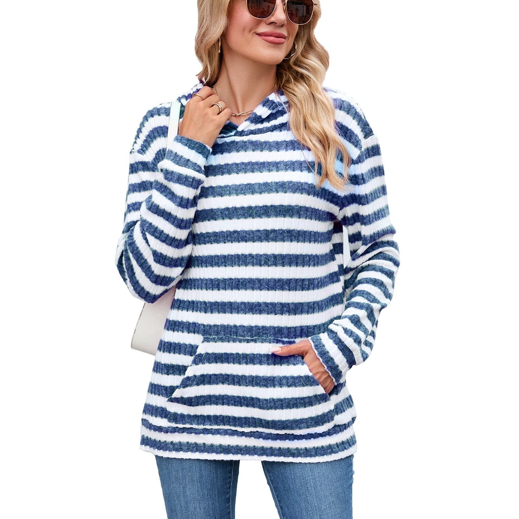 ASKSA Women's Striped Hoodie — Spring/Autumn Long-Sleeve Sweatshirt with Pockets