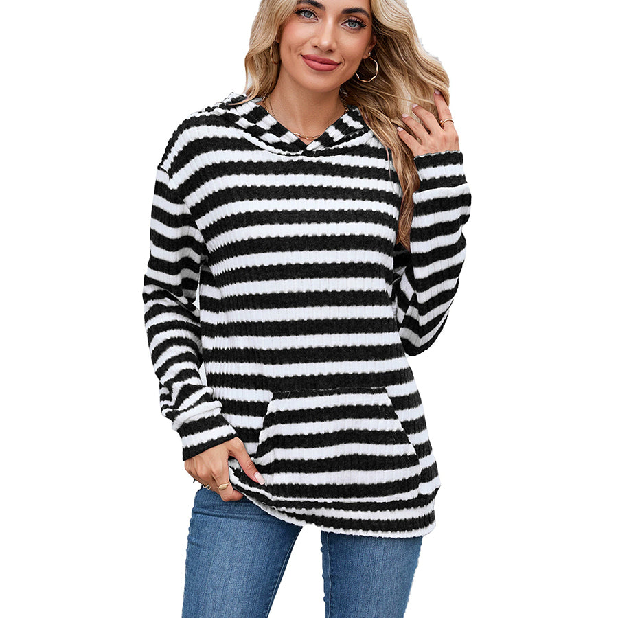 ASKSA Women's Striped Hoodie — Spring/Autumn Long-Sleeve Sweatshirt with Pockets