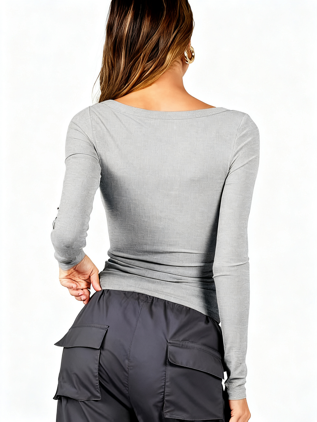 ASKSA Women's T-Shirt Slim Fit Y2K Long Sleeve Top Sexy Round Neck Crop Top Basic T-Shirt